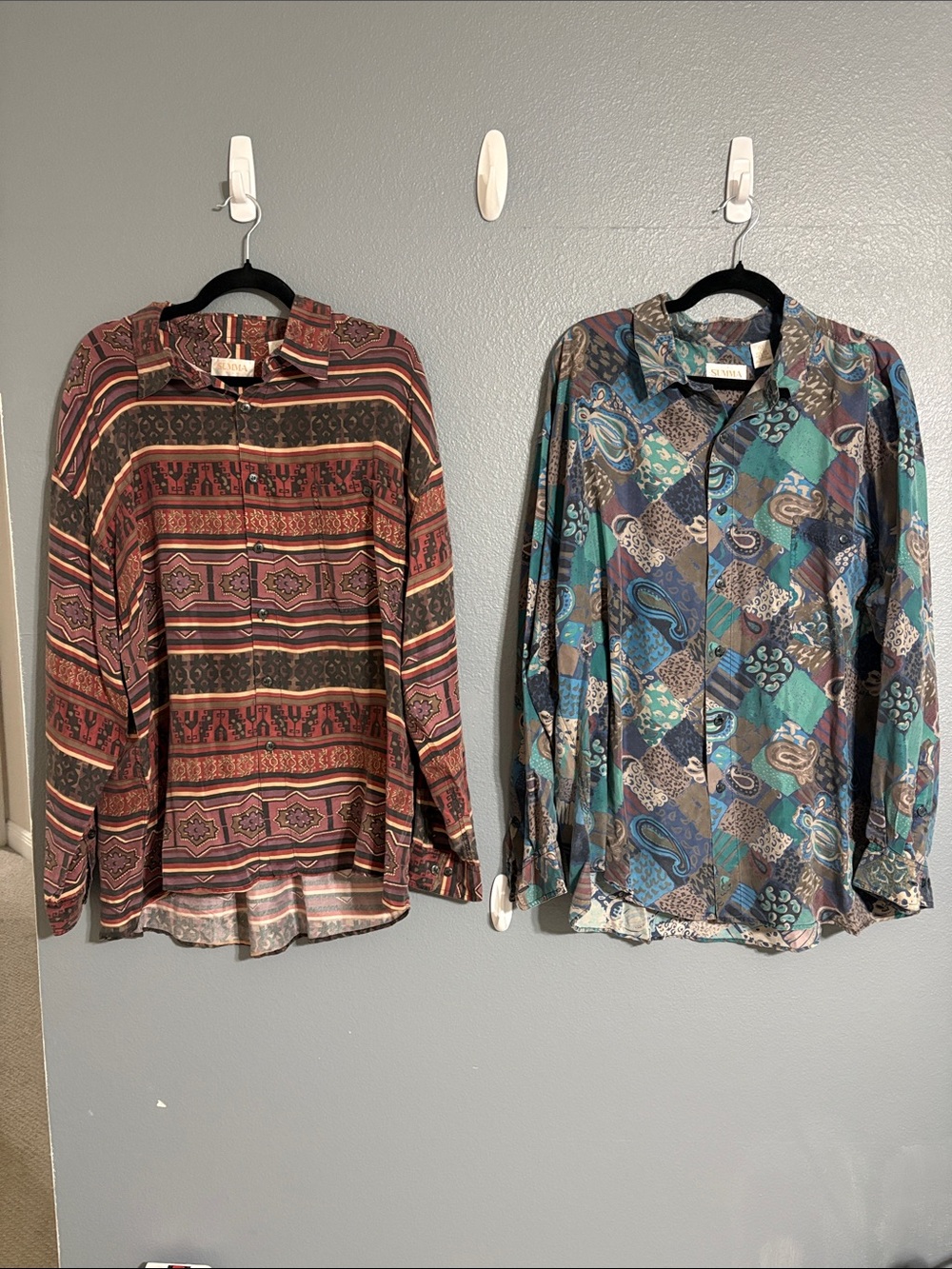 Summa 100% Silk Long Sleeve Shirts, Lot of 2, Size XL
